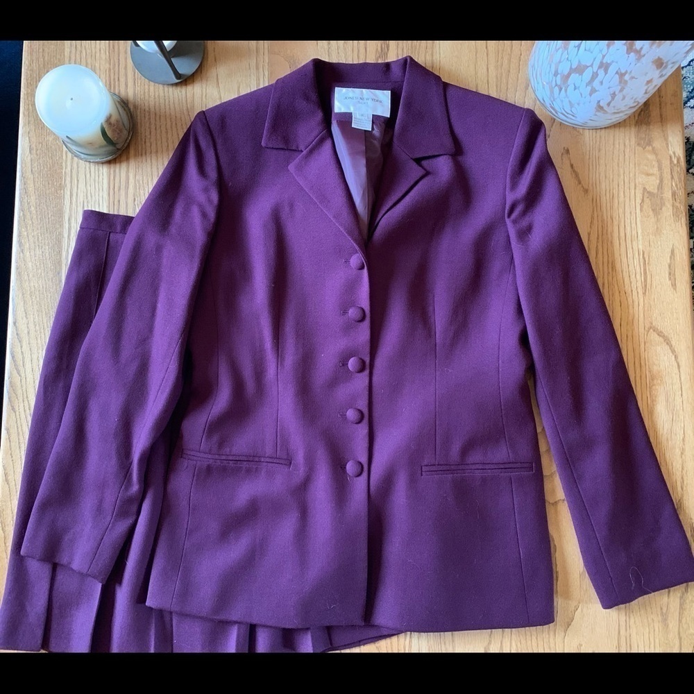 2 pcs Jones New York suit skirt jacket 8 blazer wool pleated midi - Picture 5 of 14